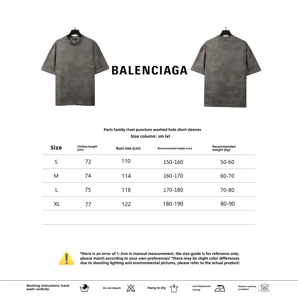  Balenciage rivet puncture washed hole T-Shirts gray