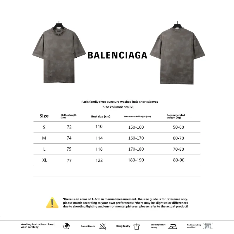  Balenciage rivet puncture washed hole T-Shirts gray