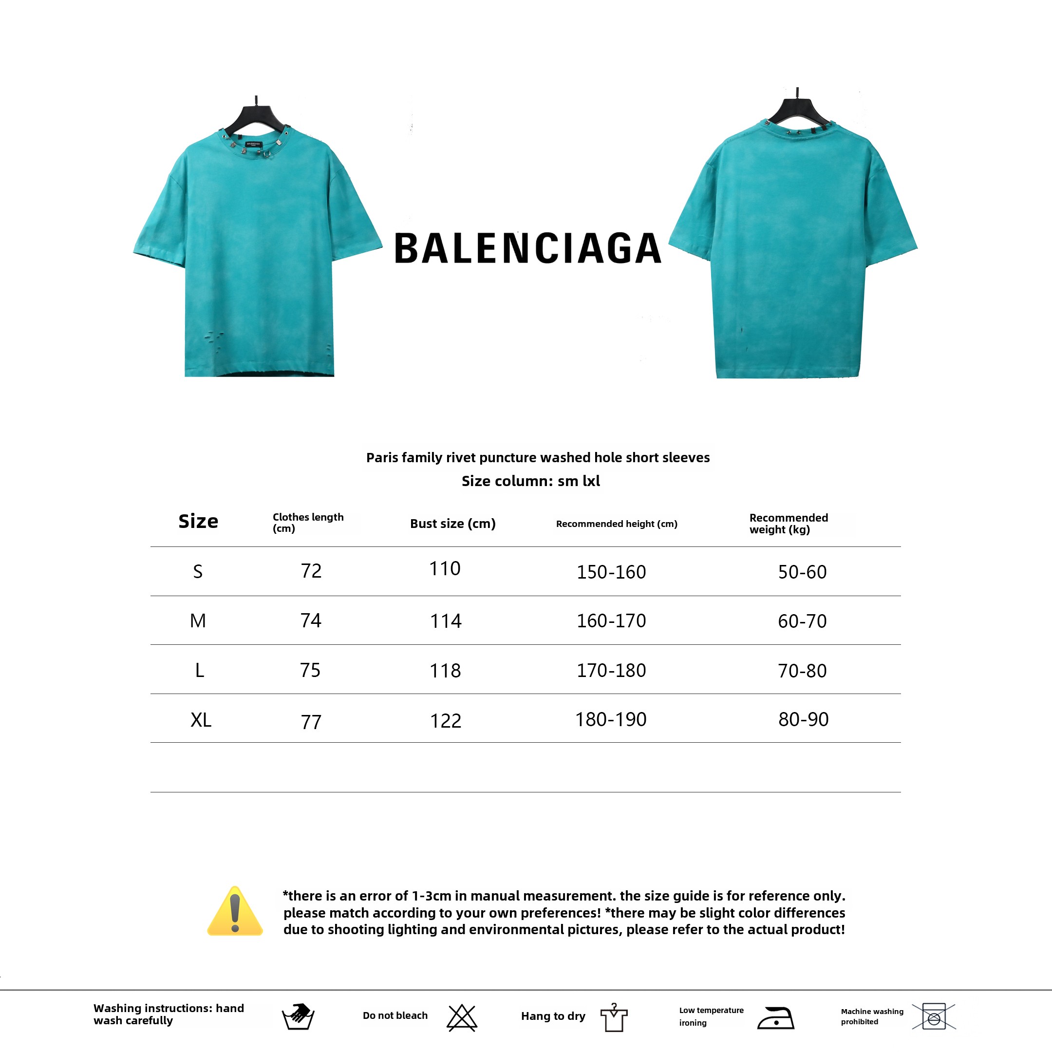 Balenciaga rivet puncture washed hole T-Shirts green