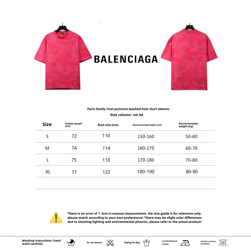  Balenciage rivet puncture washed hole T-Shirts pink