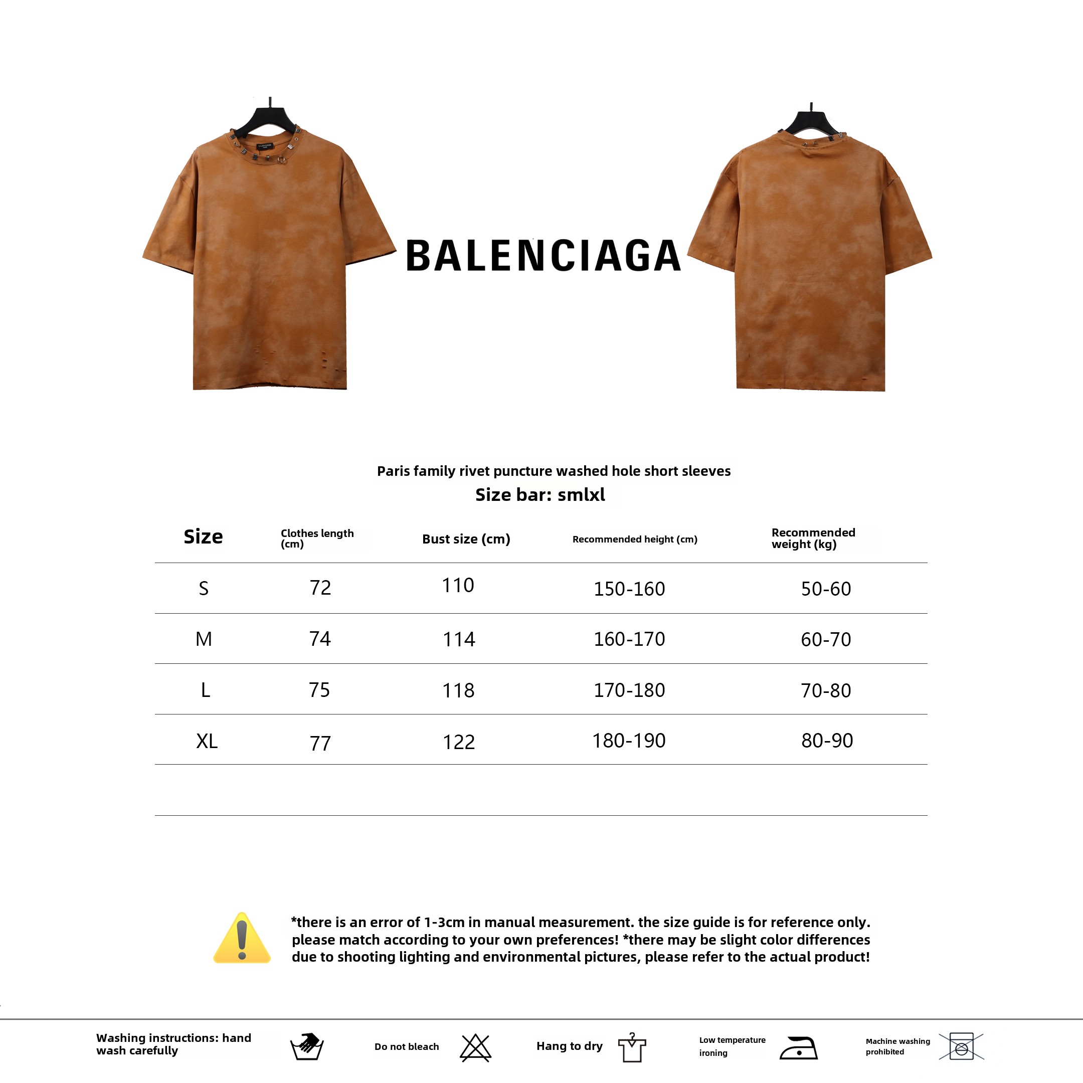 Balenciage rivet puncture washed hole T-Shirts yellow
