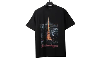 Balenciaga Tokyo Tower night view T-Shirts black 01