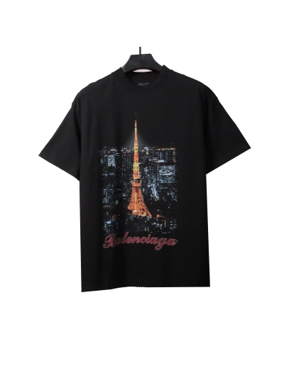 Balenciaga Tokyo Tower night view T-Shirts black 01