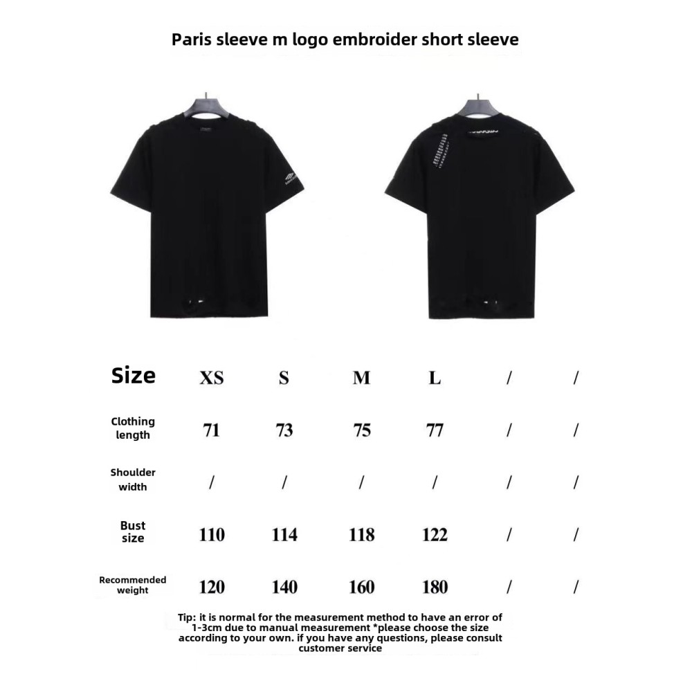  Balenciage BB badge destroyed embroidered T-Shirts