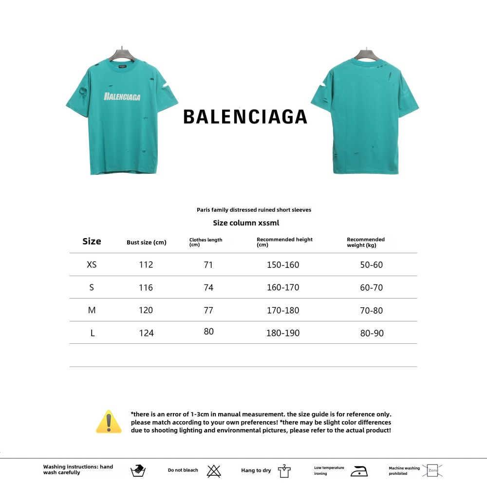  Balenciage Distressed Damaged T-Shirts Lake Blue