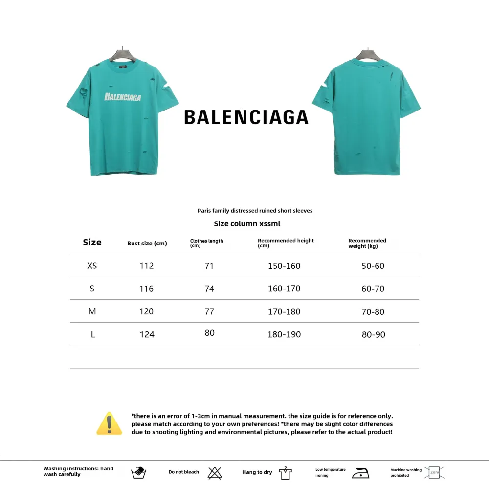  Balenciage Distressed Damaged T-Shirts Lake Blue