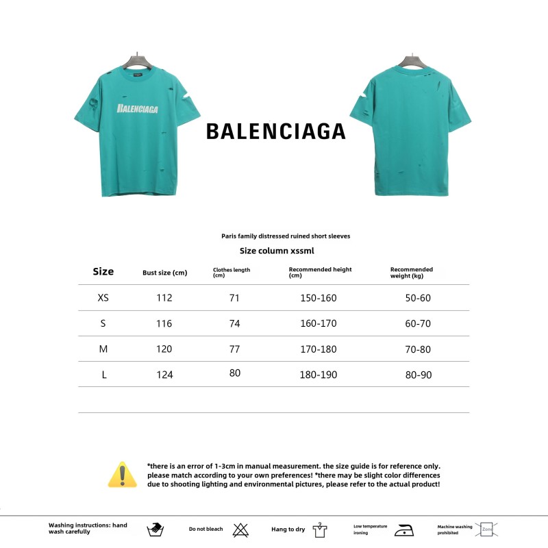  Balenciage Distressed Damaged T-Shirts Lake Blue