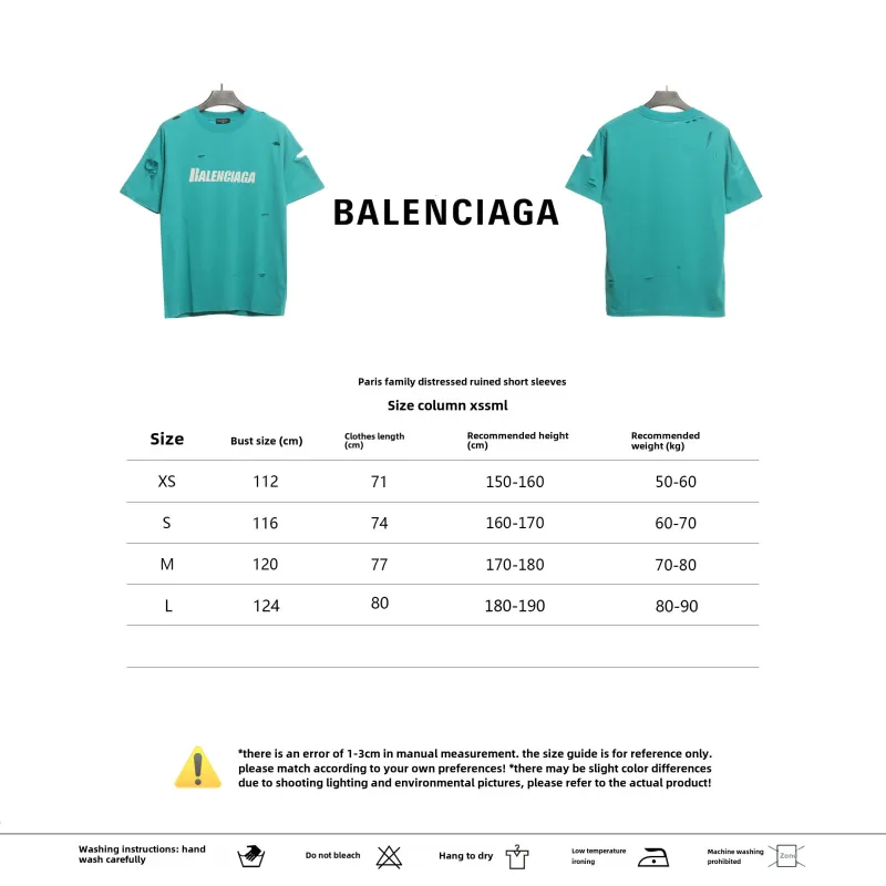  Balenciage Distressed Damaged T-Shirts Lake Blue