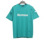 Balenciage Distressed Damaged T-Shirts Lake Blue