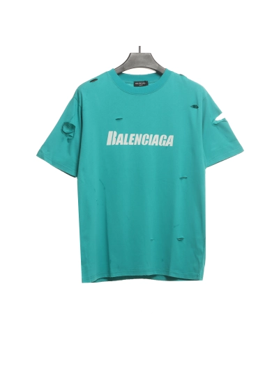 Balenciaga Distressed Damaged T-Shirts Lake Blue 01
