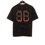  Balenciage Distressed Mud-dyed Double B Printed T-Shirts Black 1