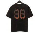 Balenciaga Distressed Mud-dyed Double B Printed T-Shirts Black 1