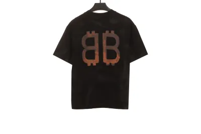 Balenciaga Distressed Mud-dyed Double B Printed T-Shirts Black 1 02