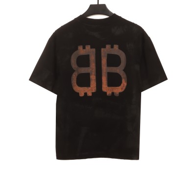  Balenciage Distressed Mud-dyed Double B Printed T-Shirts Black 1 02