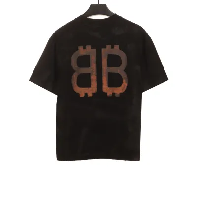 Balenciaga Distressed Mud-dyed Double B Printed T-Shirts Black 1 02
