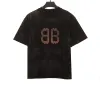 Balenciaga Distressed Mud-dyed Double B Printed T-Shirts Black 1