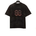  Balenciage Distressed Mud-dyed Double B Printed T-Shirts Black 1