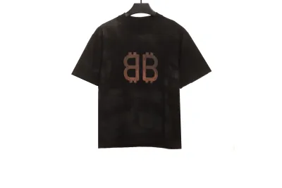 Balenciaga Distressed Mud-dyed Double B Printed T-Shirts Black 1 01