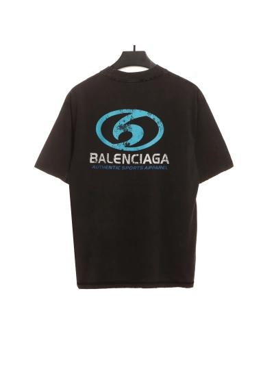 Balenciaga Distressed Mud-dyed Double B Printed T-Shirts Black 2 02