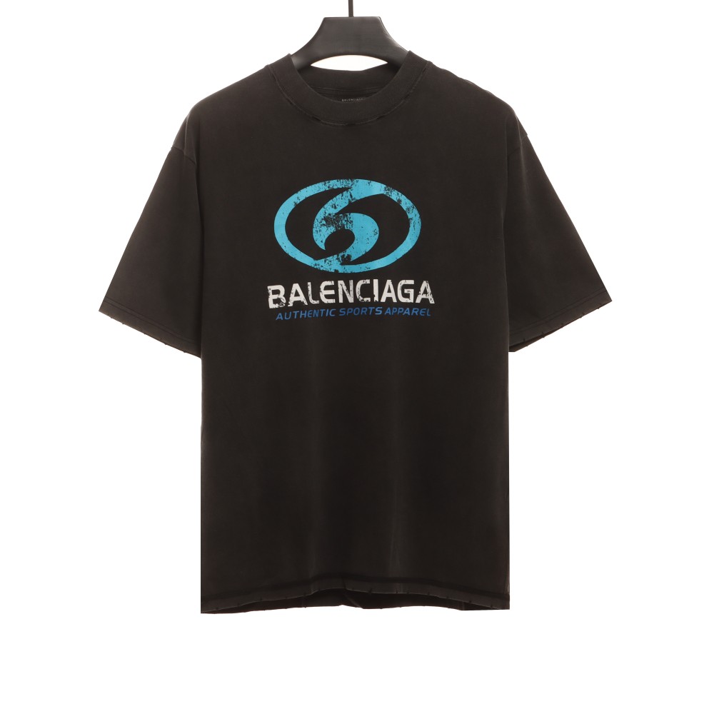  Balenciage Distressed Mud-dyed Double B Printed T-Shirts Black 2