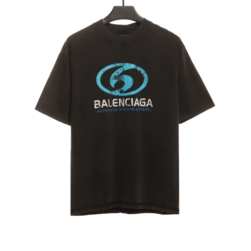 Balenciaga Distressed Mud-dyed Double B Printed T-Shirts Black 2