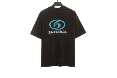 Balenciaga Distressed Mud-dyed Double B Printed T-Shirts Black 2 01