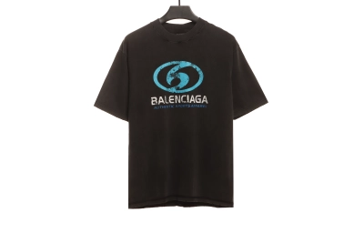 Balenciaga Distressed Mud-dyed Double B Printed T-Shirts Black 2 01
