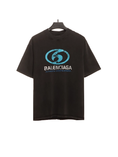 Balenciaga Distressed Mud-dyed Double B Printed T-Shirts Black 2 01