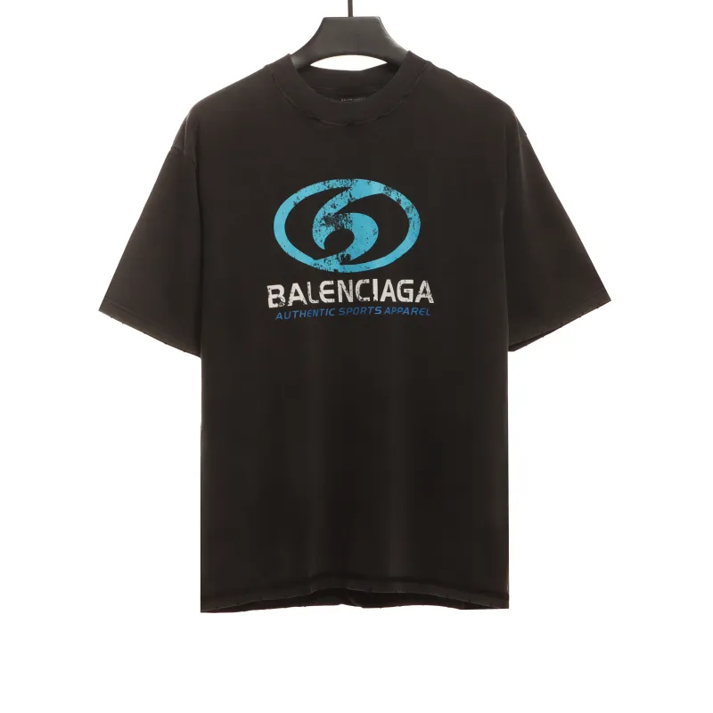  Balenciage Distressed Mud-dyed Double B Printed T-Shirts Black 2
