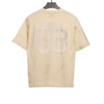 Balenciaga Distressed Mud-dyed Double B Printed T-Shirts White