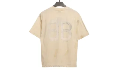 Balenciaga Distressed Mud-dyed Double B Printed T-Shirts White 02