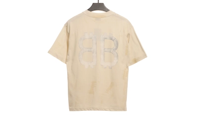 Balenciaga Distressed Mud-dyed Double B Printed T-Shirts White 02