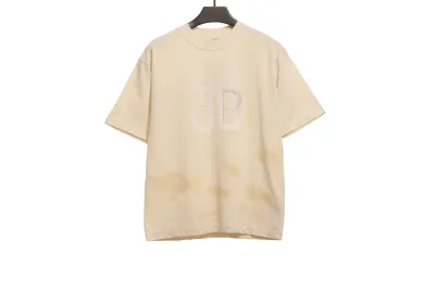 Balenciaga Distressed Mud-dyed Double B Printed T-Shirts White 01