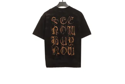 Balenciaga Distressed Mud-dyed Sanskrit Printed T-Shirts Black 02