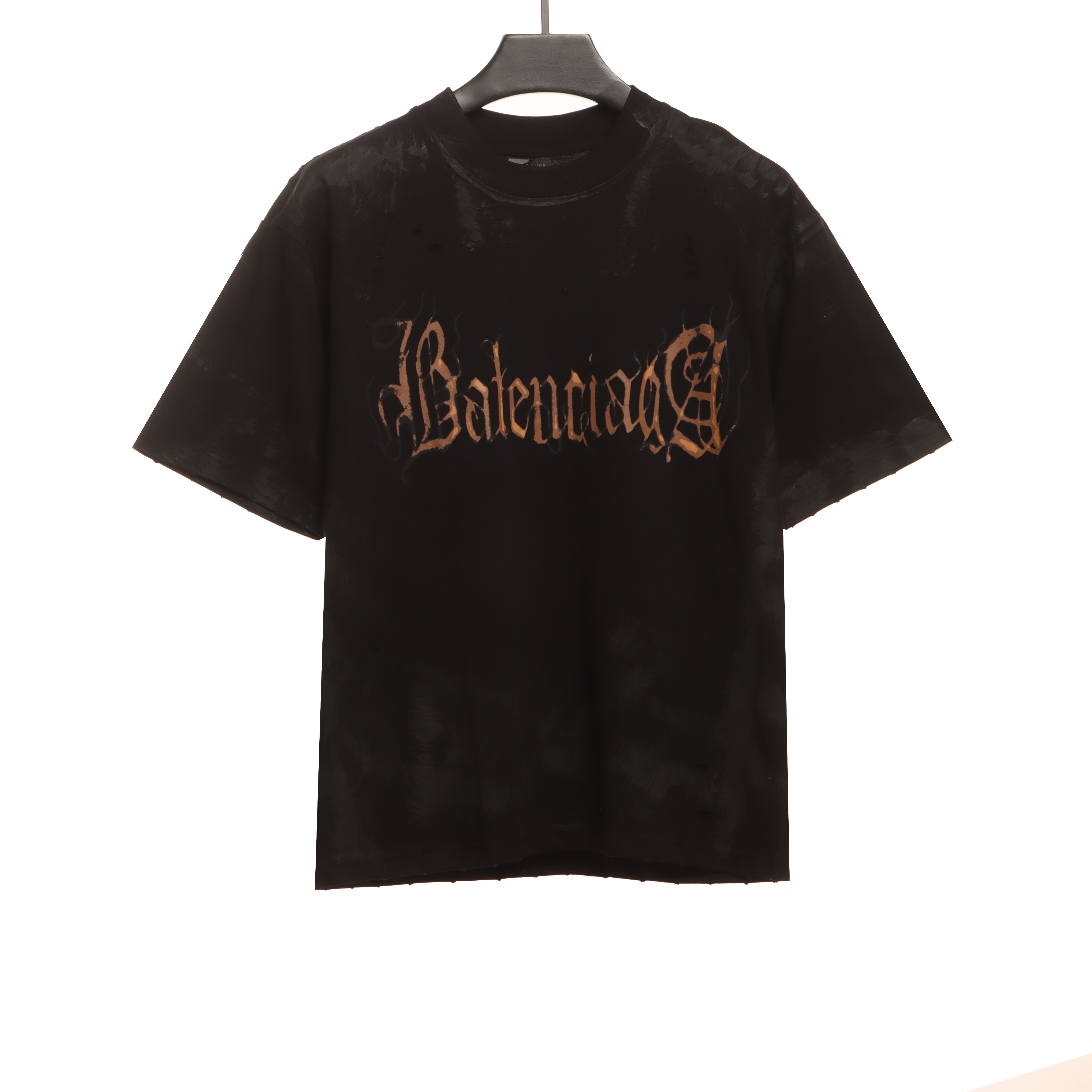 Balenciaga Distressed Mud-dyed Sanskrit Printed T-Shirts Black