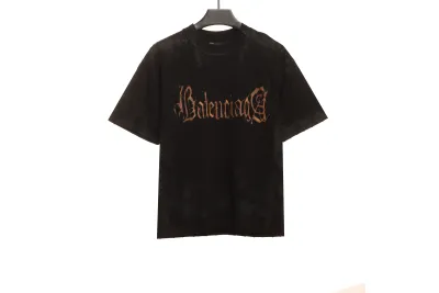 Balenciaga Distressed Mud-dyed Sanskrit Printed T-Shirts Black 01