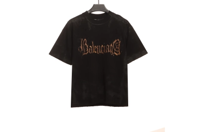 Balenciaga Distressed Mud-dyed Sanskrit Printed T-Shirts Black 01