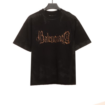  Balenciage Distressed Mud-dyed Sanskrit Printed T-Shirts Black 01