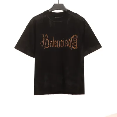 Balenciaga Distressed Mud-dyed Sanskrit Printed T-Shirts Black 01