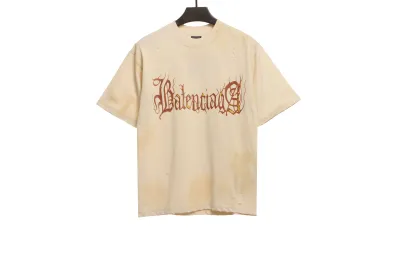 Balenciaga Distressed Mud-dyed Sanskrit Printed T-Shirts White 01