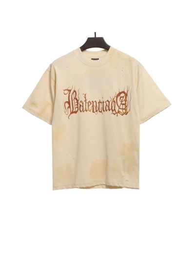 Balenciaga Distressed Mud-dyed Sanskrit Printed T-Shirts White 01