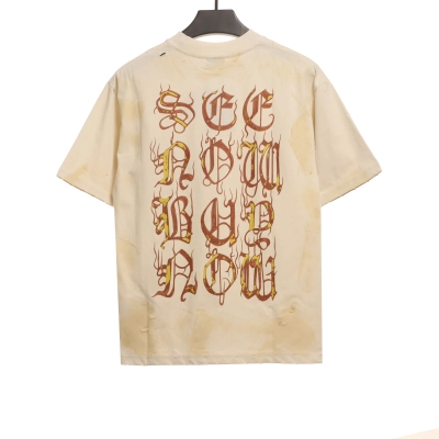 Balenciaga Distressed Mud-dyed Sanskrit Printed T-Shirts White 02