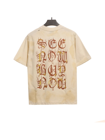 Balenciaga Distressed Mud-dyed Sanskrit Printed T-Shirts White 02