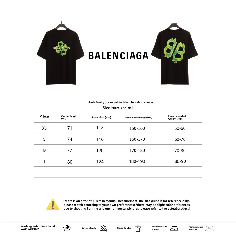  Balenciage Green Painted Double B T-Shirts Black