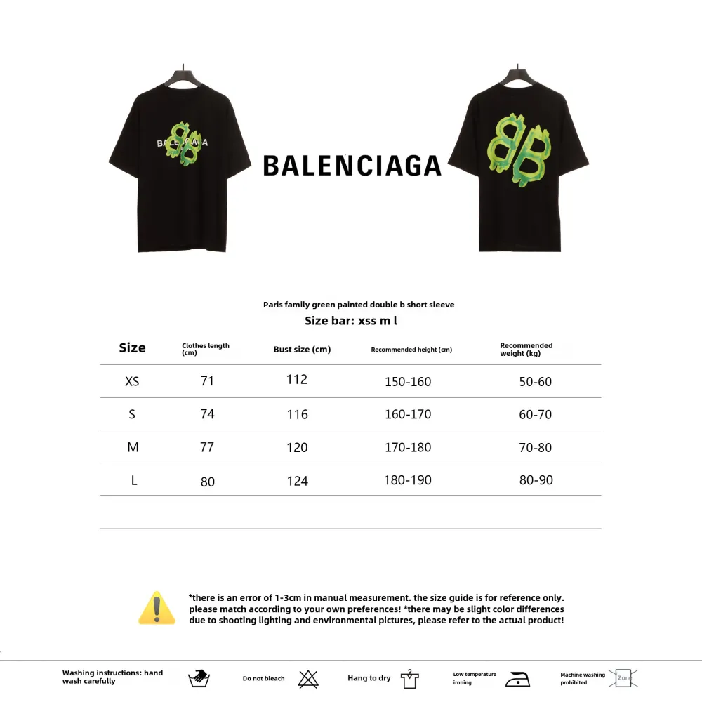  Balenciage Green Painted Double B T-Shirts Black