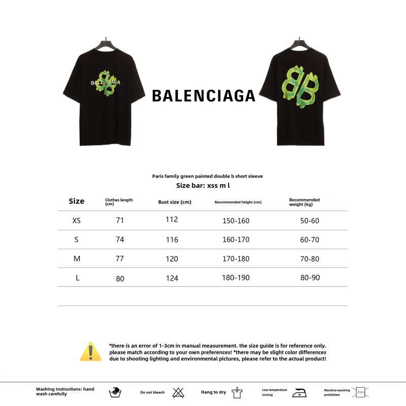  Balenciage Green Painted Double B T-Shirts Black