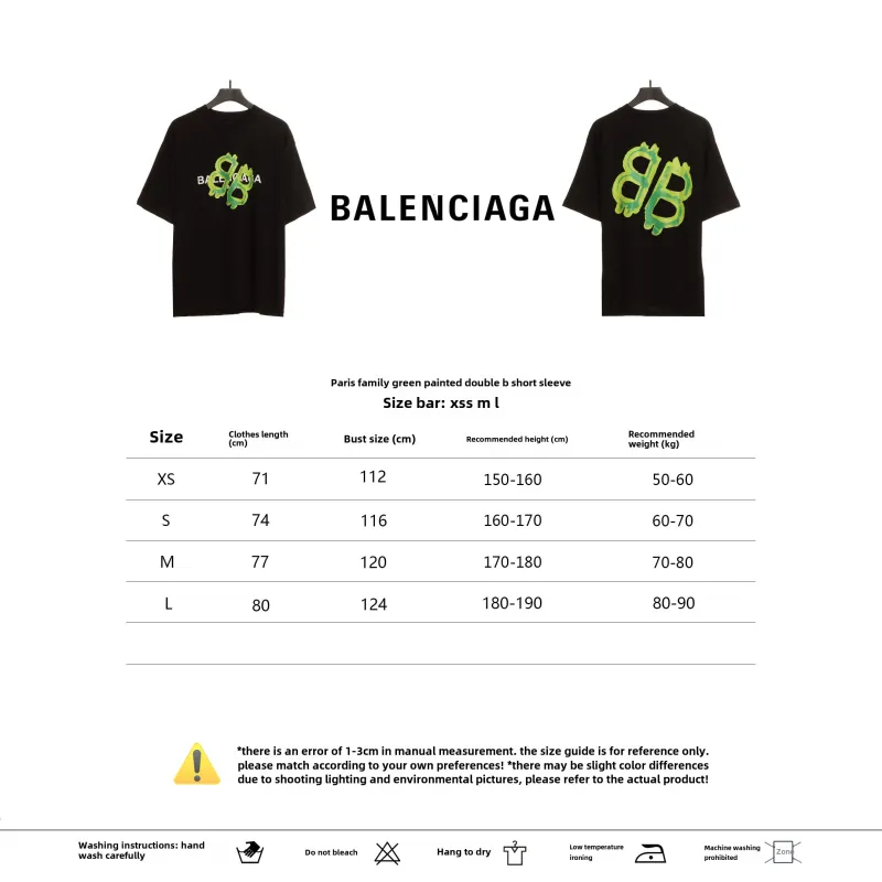  Balenciage Green Painted Double B T-Shirts Black