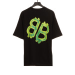  Balenciage Green Painted Double B T-Shirts Black
