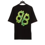  Balenciage Green Painted Double B T-Shirts Black