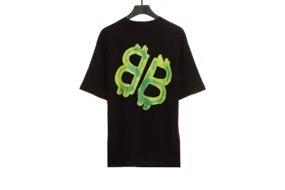 Balenciaga Green Painted Double B T-Shirts Black 02